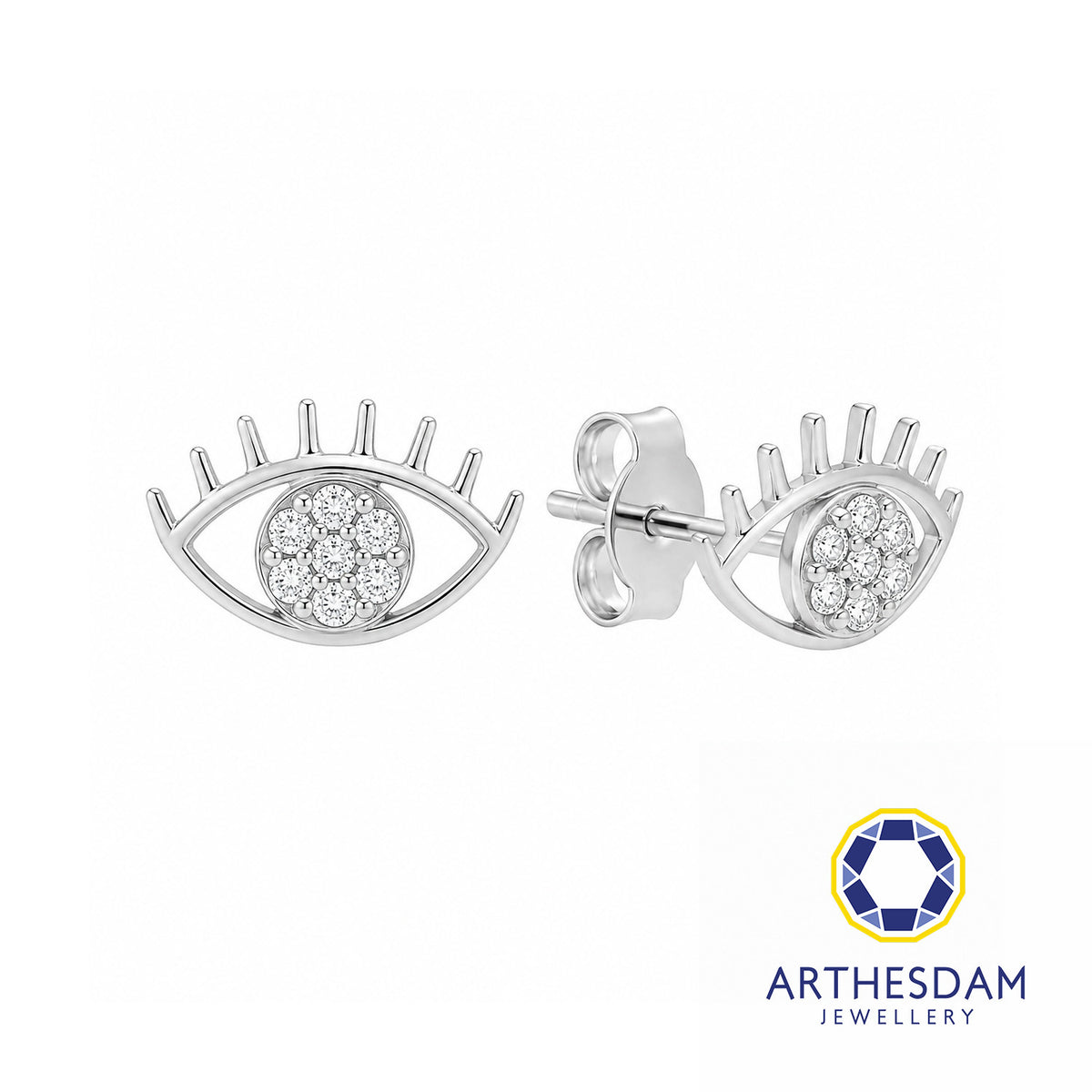 Arthesdam Jewellery 18K White Gold with Diamond Evil Eye Earrings