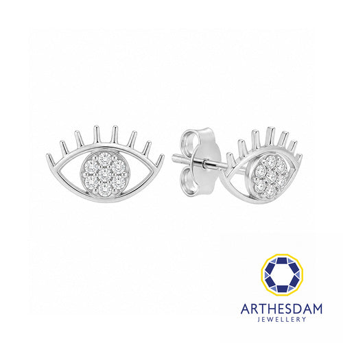 Arthesdam Jewellery 18K White Gold with Diamond Evil Eye Earrings