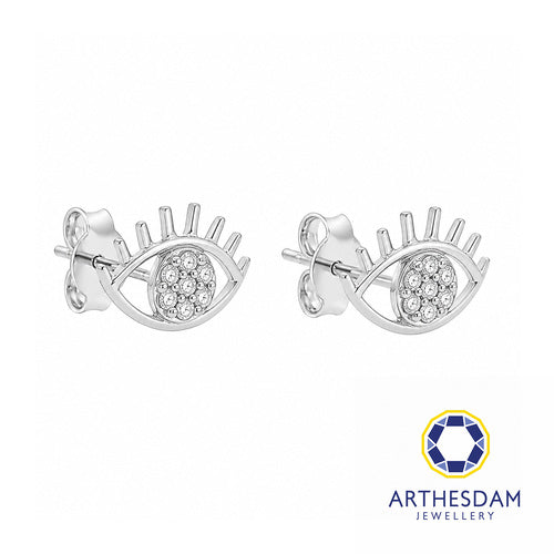 Arthesdam Jewellery 18K White Gold with Diamond Evil Eye Earrings