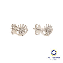 Load image into Gallery viewer, Arthesdam Jewellery 18K White Gold with Diamond Evil Eye Earrings
