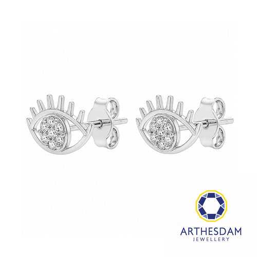 Arthesdam Jewellery 18K White Gold with Diamond Evil Eye Earrings