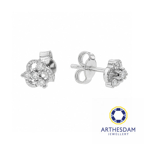 Arthesdam Jewellery 18K White Gold with Diamond Three Petal Clover Earrings