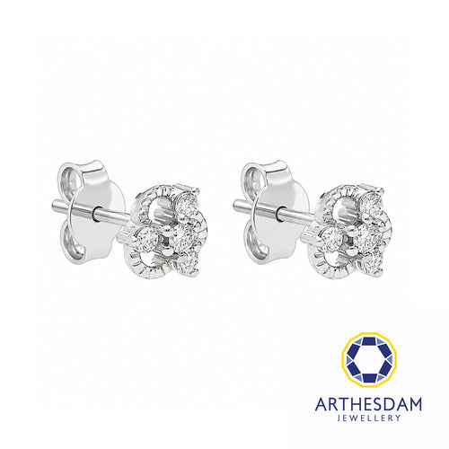 Arthesdam Jewellery 18K White Gold with Diamond Three Petal Clover Earrings