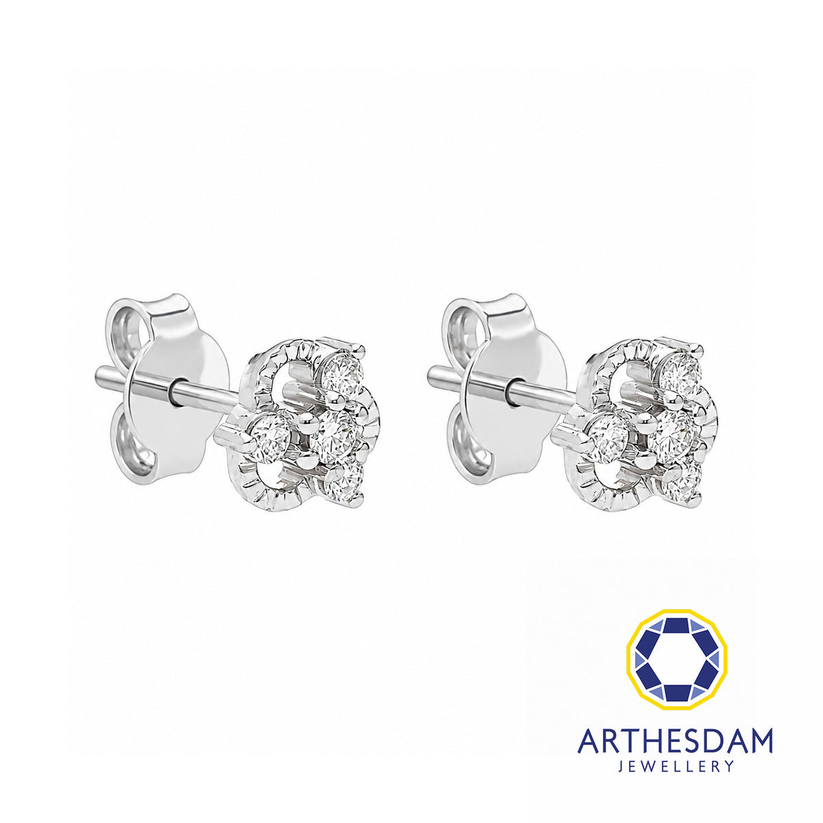 Arthesdam Jewellery 18K White Gold with Diamond Three Petal Clover Earrings