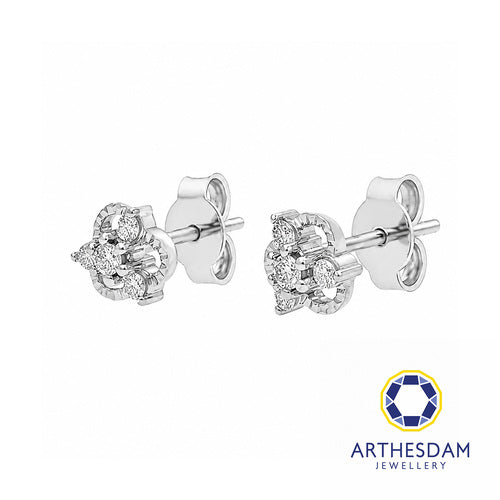 Arthesdam Jewellery 18K White Gold with Diamond Three Petal Clover Earrings