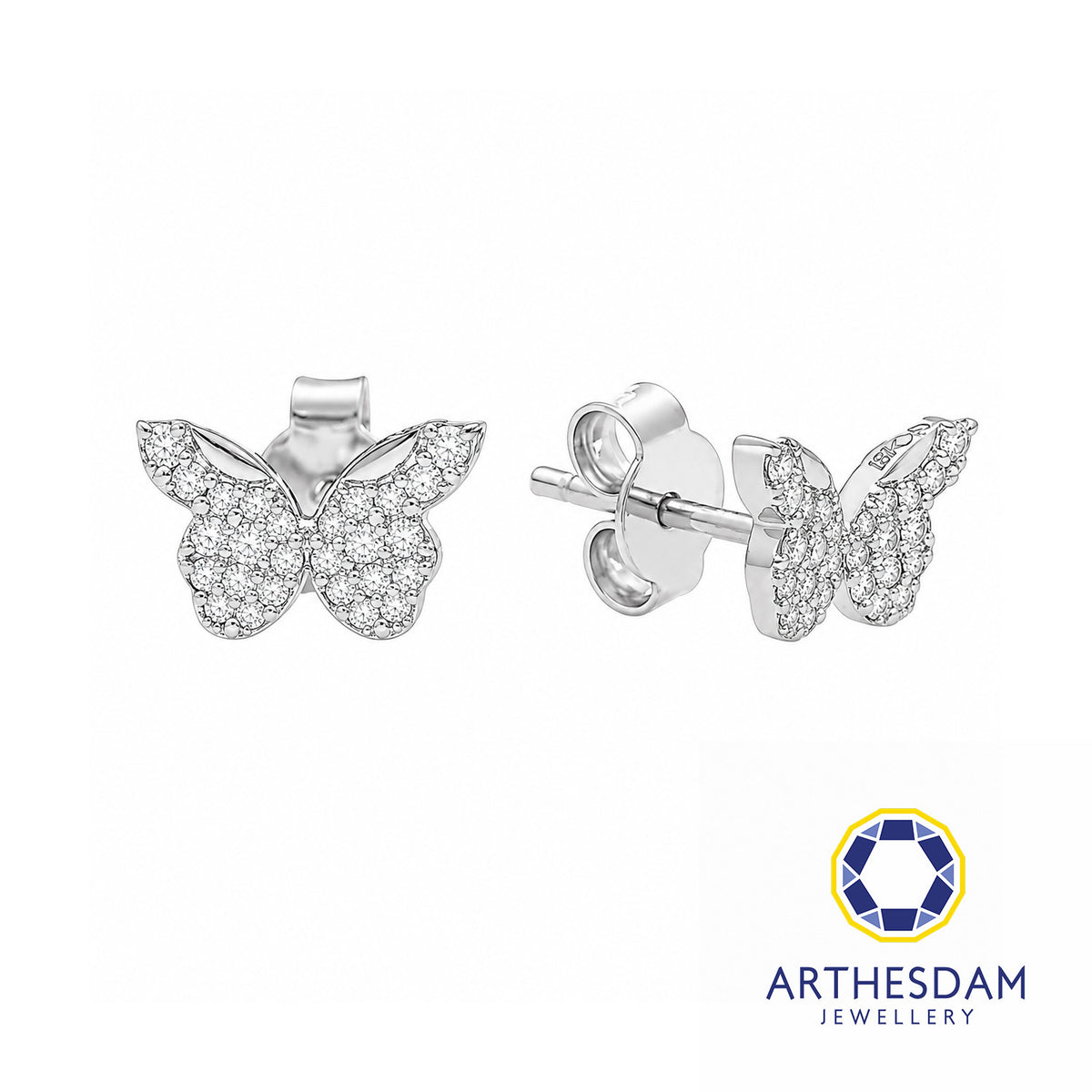 Arthesdam Jewellery 18K White Gold with Diamond Butterfly Earrings