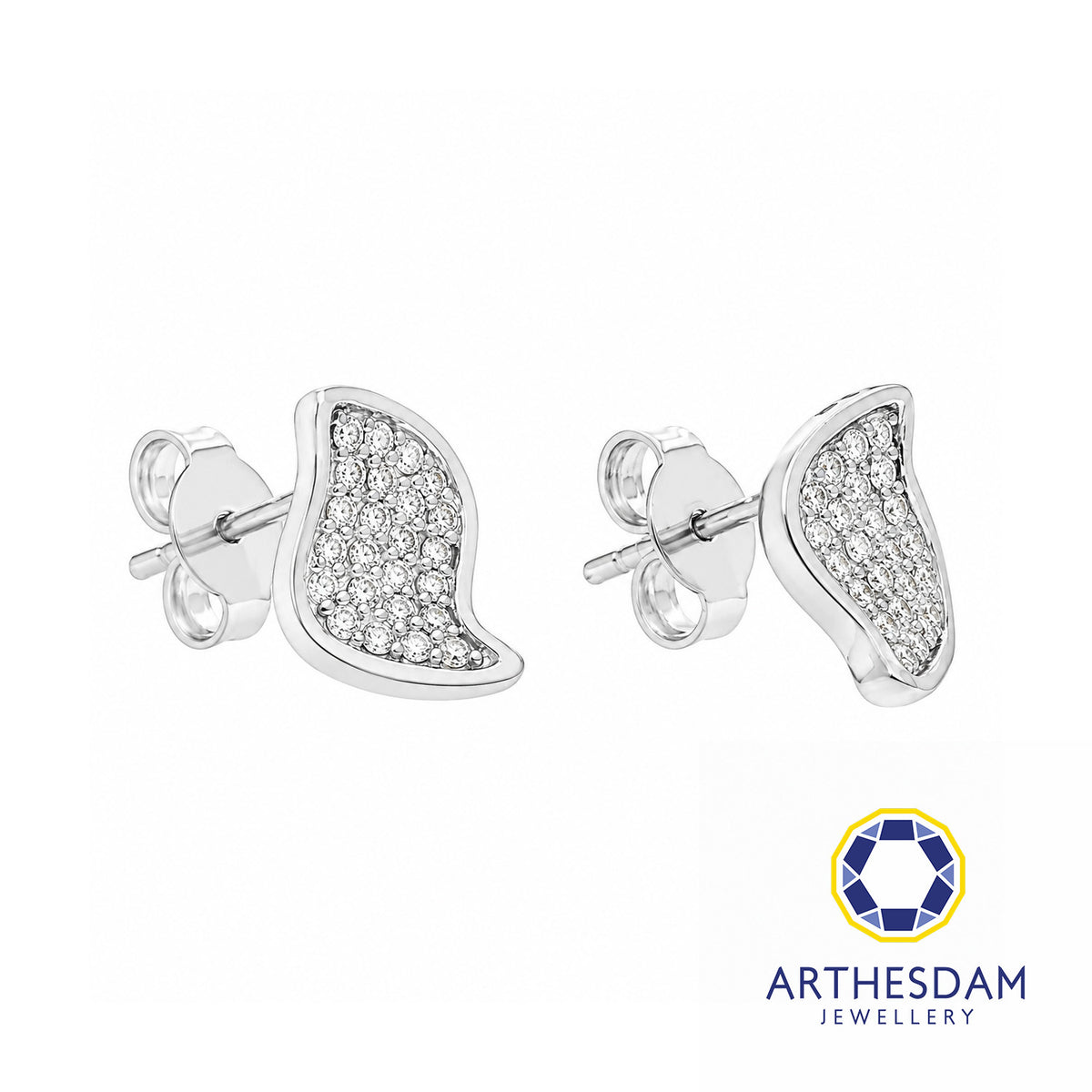 Arthesdam Jewellery 18K White Gold with Diamond Petal Leaf Earrings