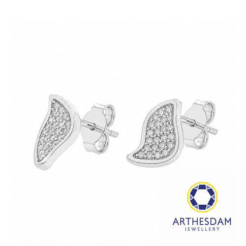Arthesdam Jewellery 18K White Gold with Diamond Petal Leaf Earrings