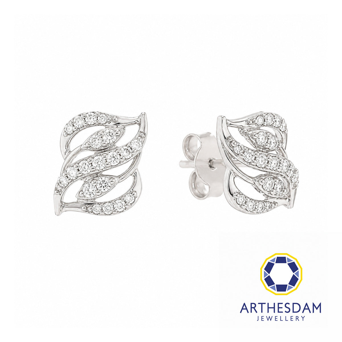 Arthesdam Jewellery 18K White Gold with Diamond Wavy Elegance Earrings