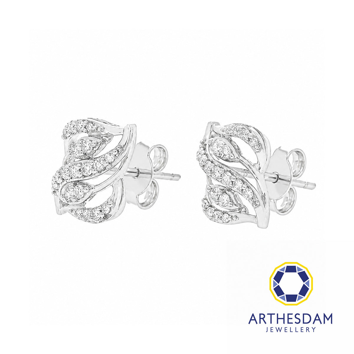 Arthesdam Jewellery 18K White Gold with Diamond Wavy Elegance Earrings