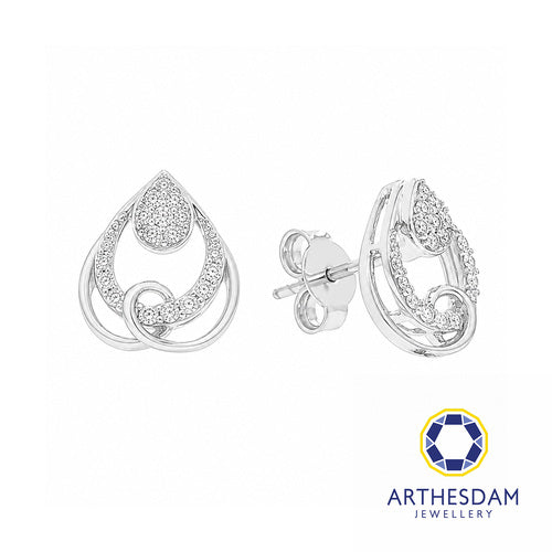 Arthesdam Jewellery 18K White Gold with Diamond Swirly Raindrop Earrings