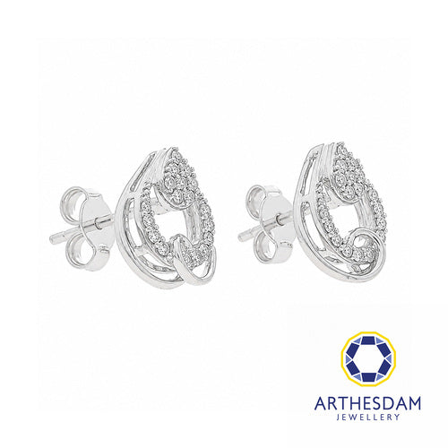 Arthesdam Jewellery 18K White Gold with Diamond Swirly Raindrop Earrings