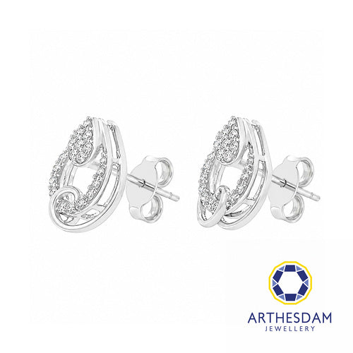 Arthesdam Jewellery 18K White Gold with Diamond Swirly Raindrop Earrings