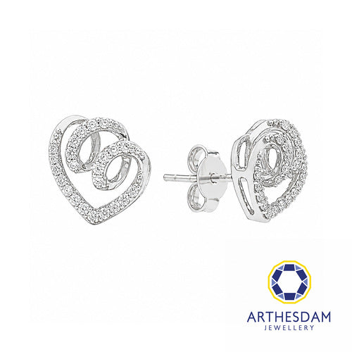 Arthesdam Jewellery 18K White Gold with Diamond Swirly Heart Earrings