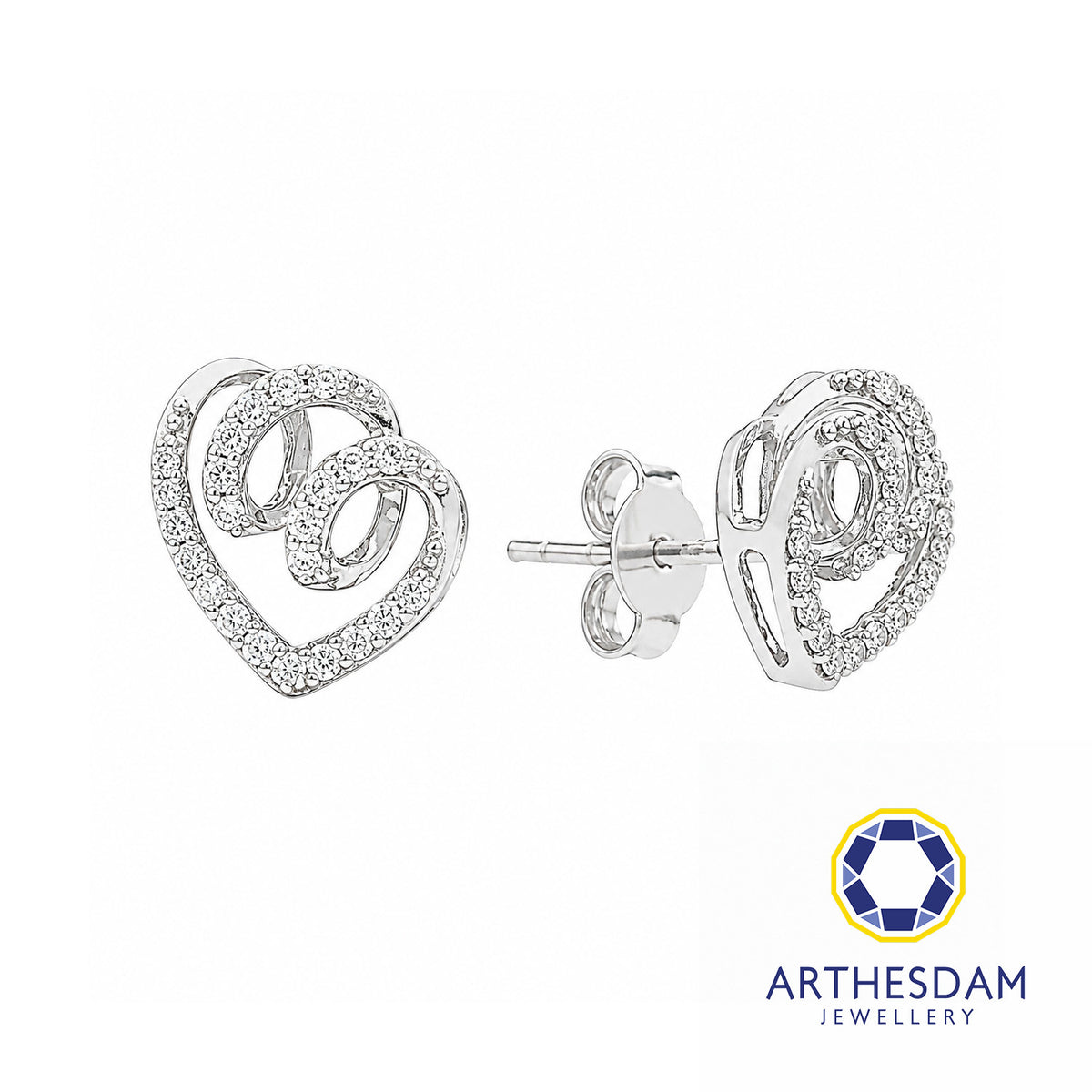 Arthesdam Jewellery 18K White Gold with Diamond Swirly Heart Earrings