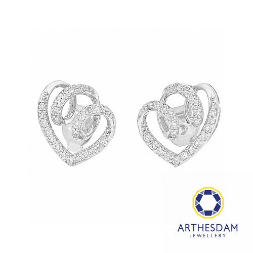 Arthesdam Jewellery 18K White Gold with Diamond Swirly Heart Earrings