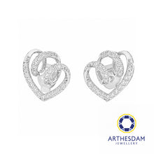 Load image into Gallery viewer, Arthesdam Jewellery 18K White Gold with Diamond Swirly Heart Earrings
