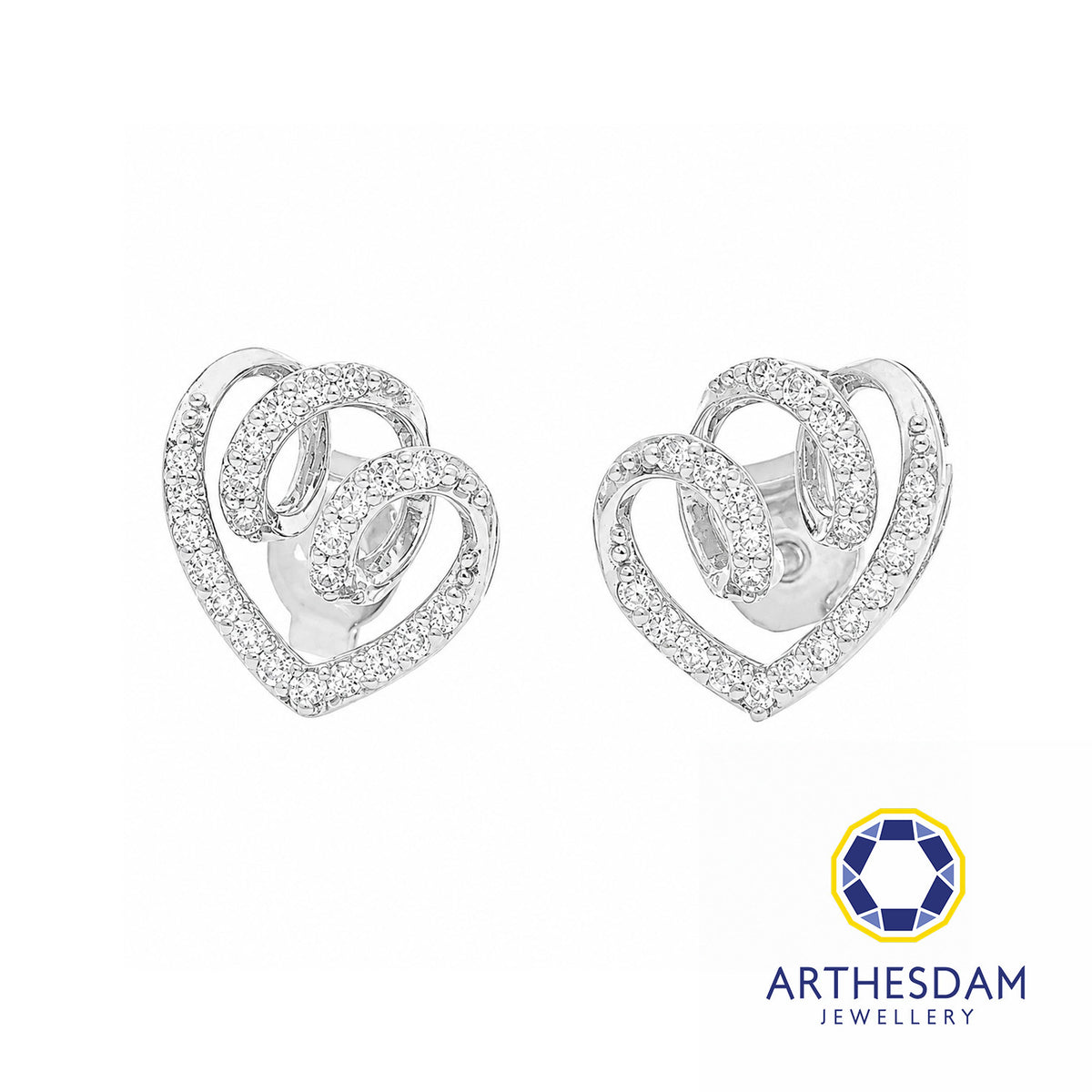 Arthesdam Jewellery 18K White Gold with Diamond Swirly Heart Earrings