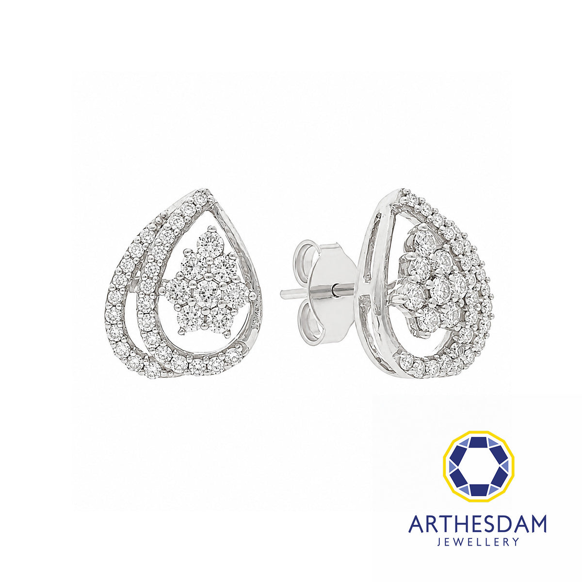 Arthesdam Jewellery 18K White Gold with Diamond Overlapping Raindrop Earrings