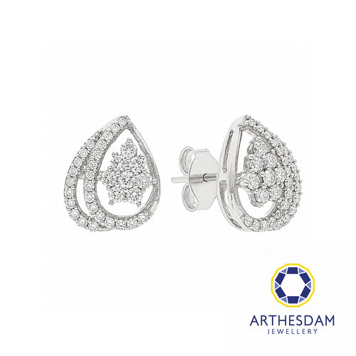 Arthesdam Jewellery 18K White Gold with Diamond Overlapping Raindrop Earrings
