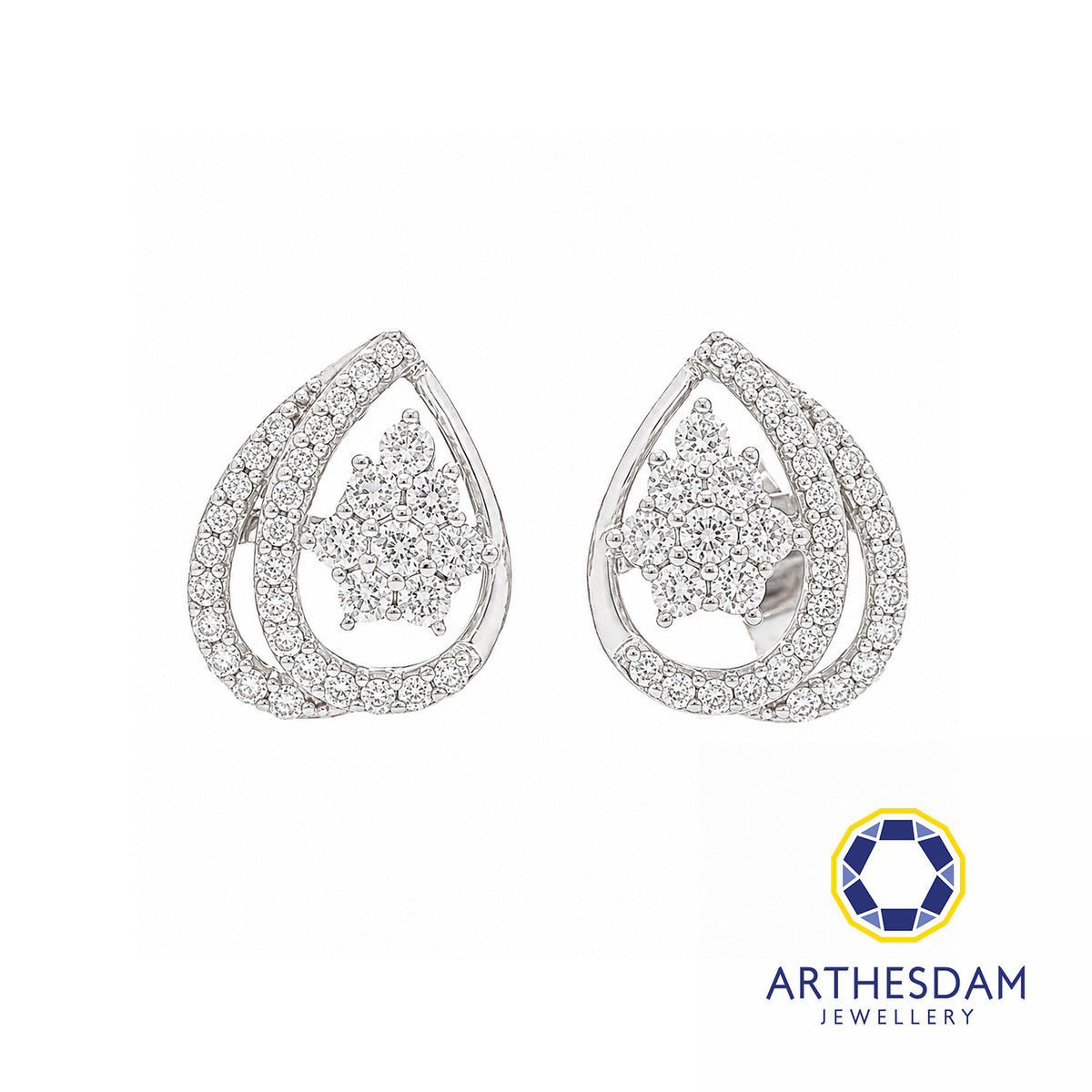 Arthesdam Jewellery 18K White Gold with Diamond Overlapping Raindrop Earrings