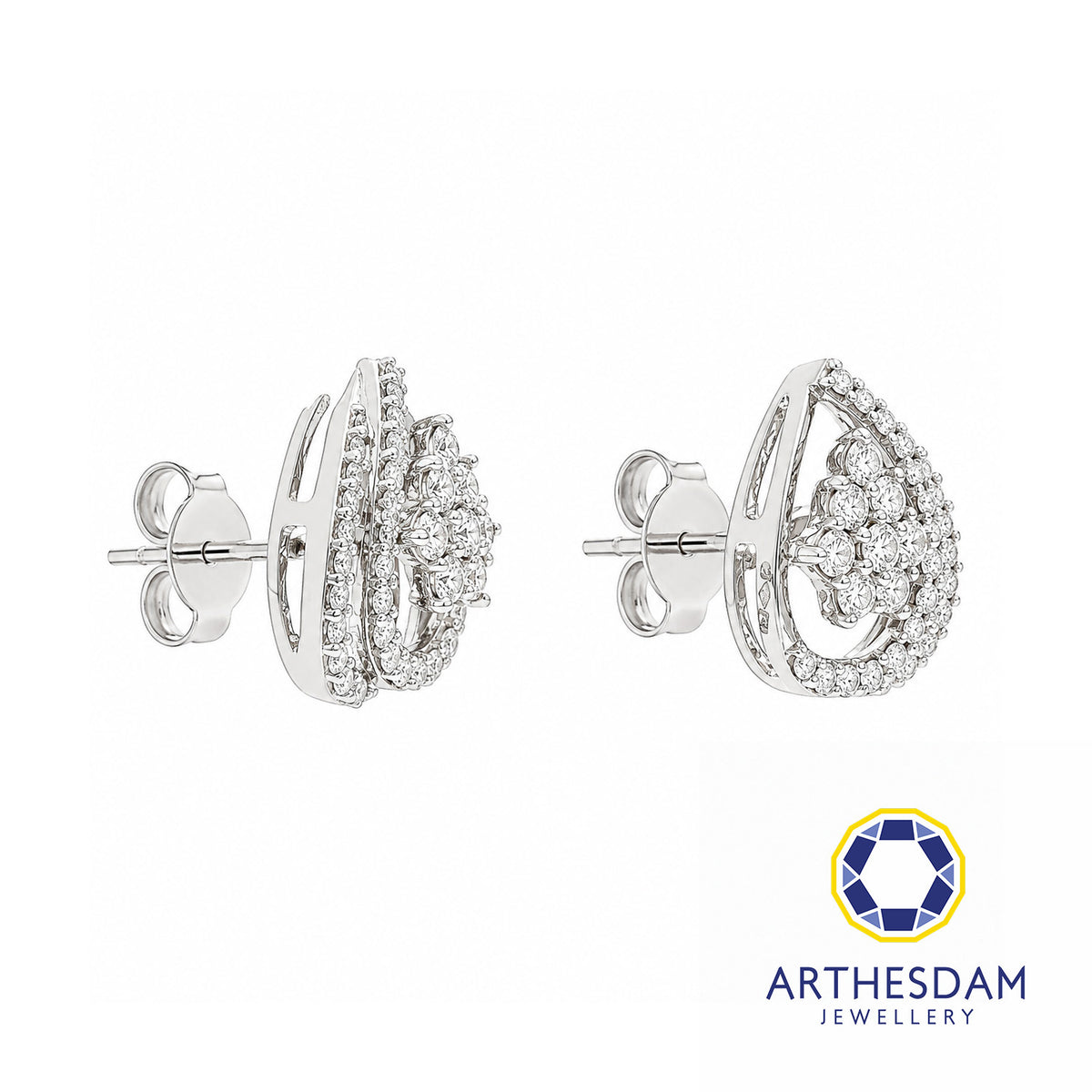 Arthesdam Jewellery 18K White Gold with Diamond Overlapping Raindrop Earrings