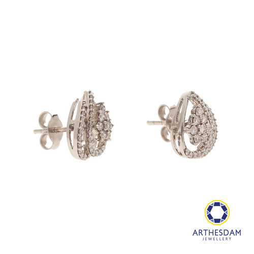 Arthesdam Jewellery 18K White Gold with Diamond Overlapping Raindrop Earrings