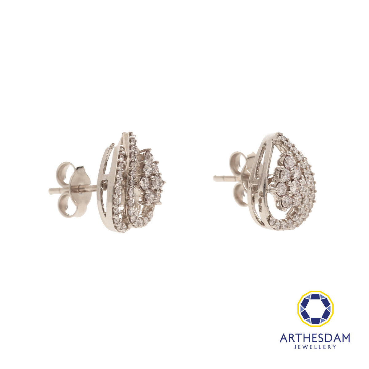 Arthesdam Jewellery 18K White Gold with Diamond Overlapping Raindrop Earrings