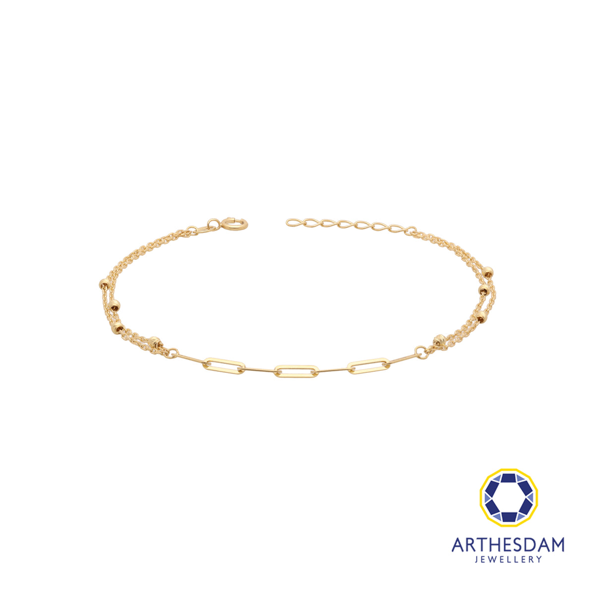 Arthesdam Jewellery 18K Yellow Gold Paper Clip Chain Layered Bracelet