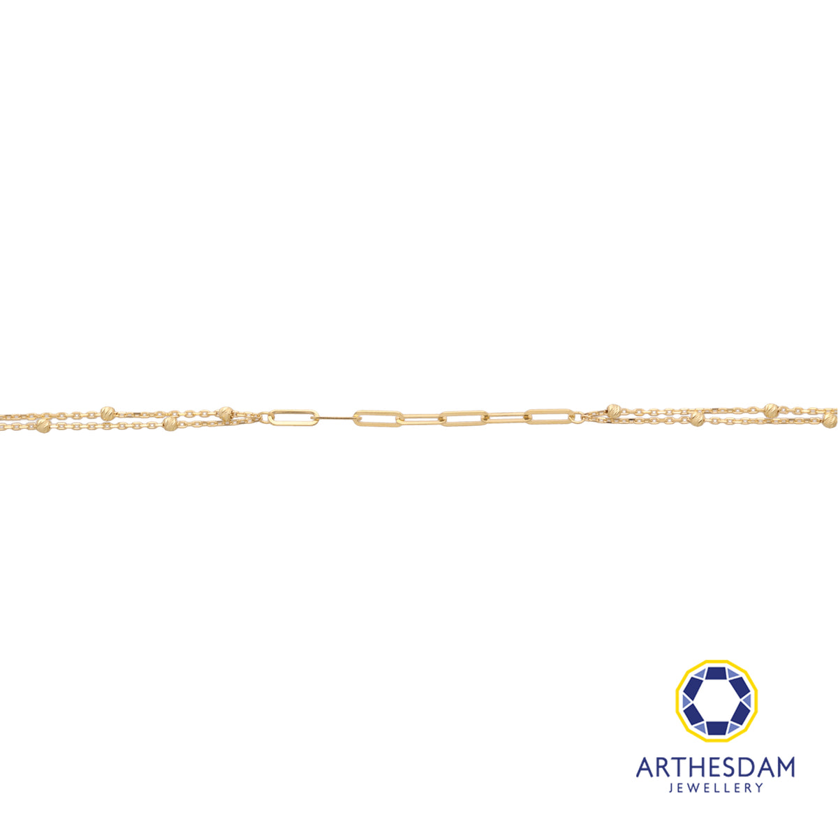 Arthesdam Jewellery 18K Yellow Gold Paper Clip Chain Layered Bracelet