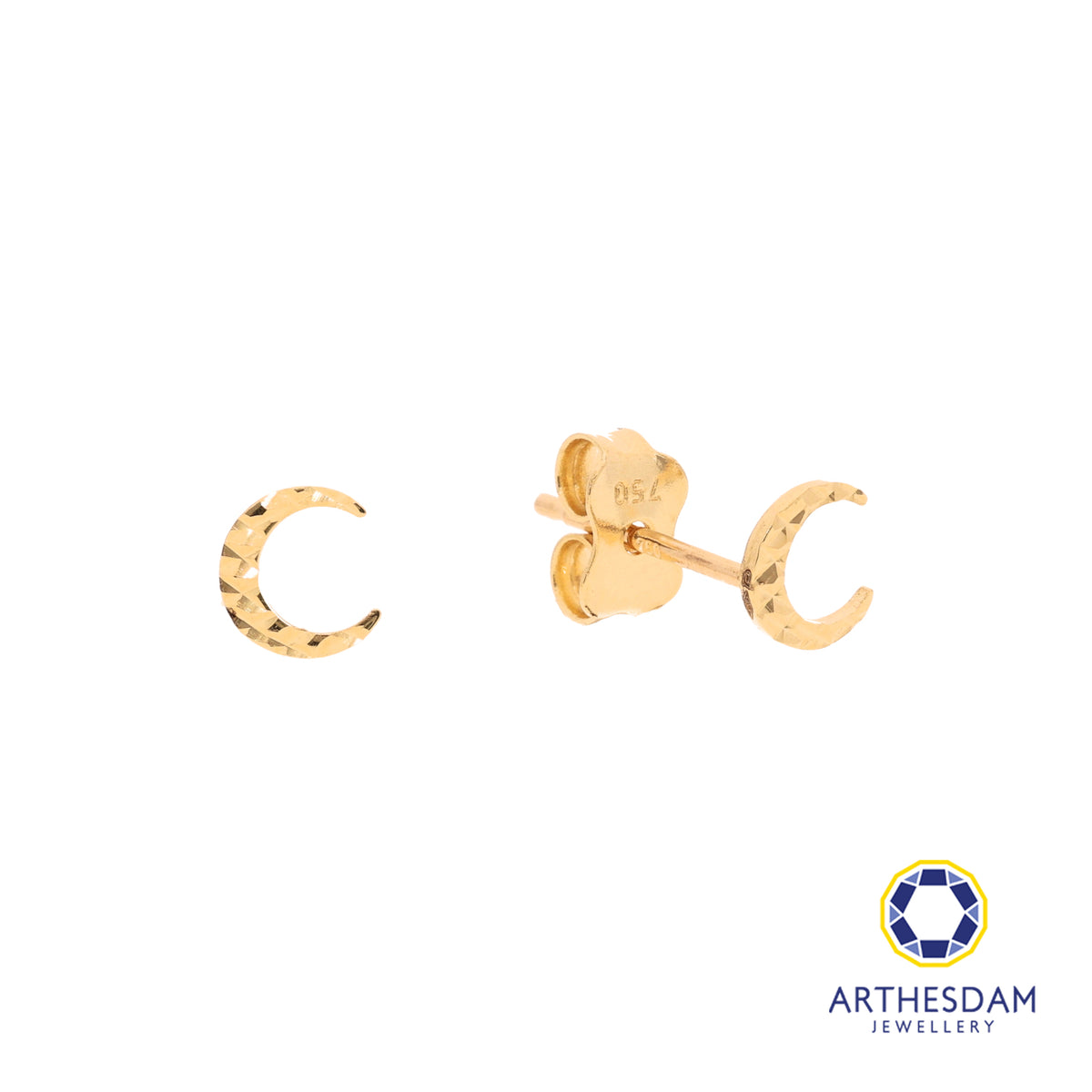 Arthesdam Jewellery 18K Yellow Gold Sparkle Crescent Moon Earrings