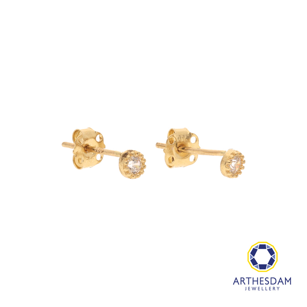 Arthesdam Jewellery 18K Yellow Gold Dotted Frame Stone Earrings