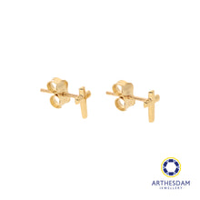 Load image into Gallery viewer, Arthesdam Jewellery 18K Yellow Gold Classic Cross Earrings
