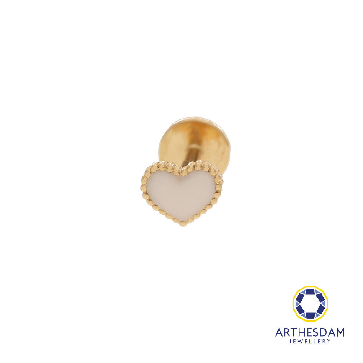 Arthesdam Jewellery 18K Gold White Heart Single Stud Earring (Flat-back)