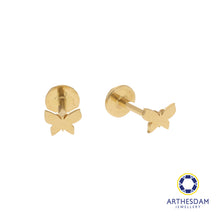 Load image into Gallery viewer, Arthesdam Jewellery 18K Gold Dainty Butterfly Earrings (Flat-back)
