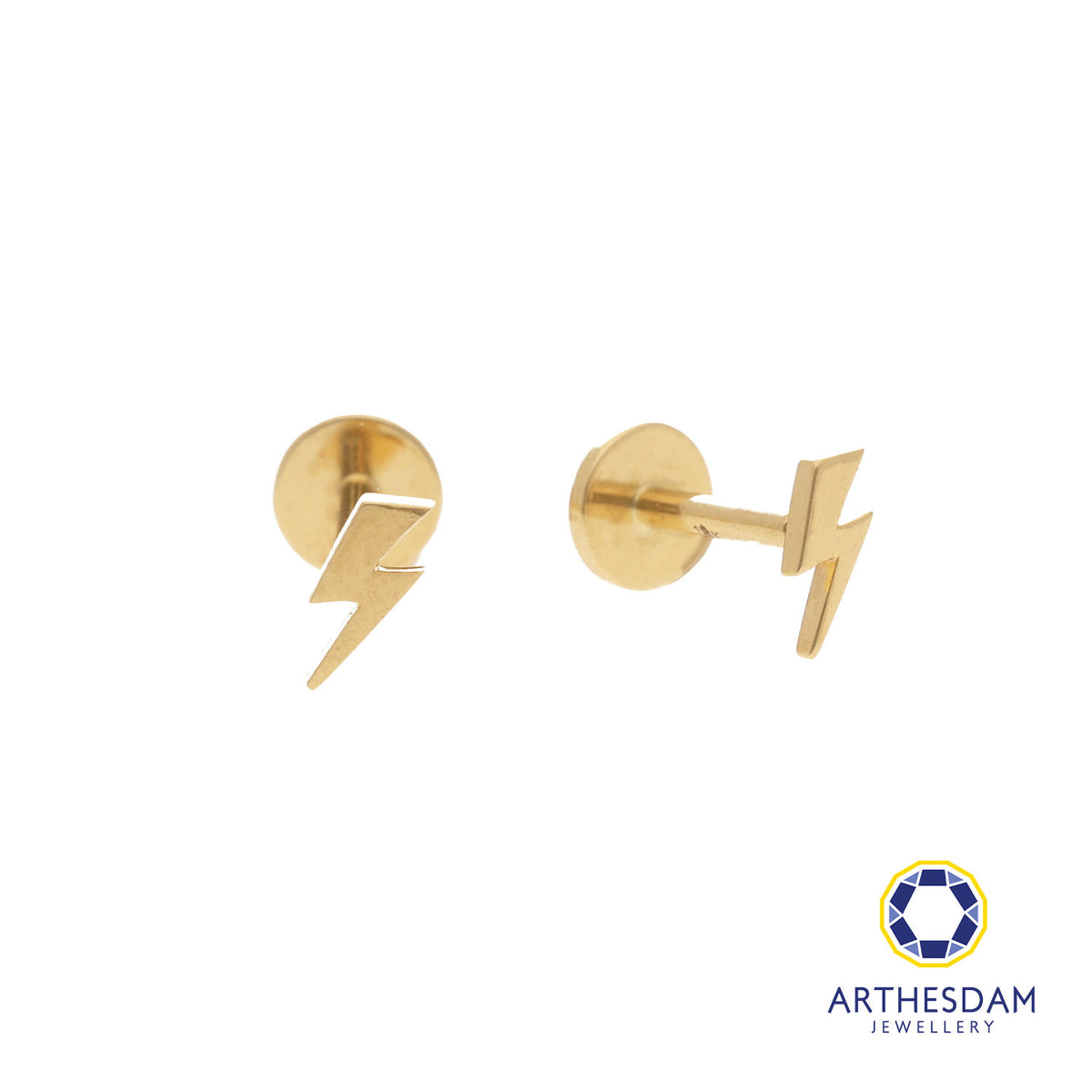 Arthesdam Jewellery 18K Gold Dainty Lightening Earrings (Flat-back)