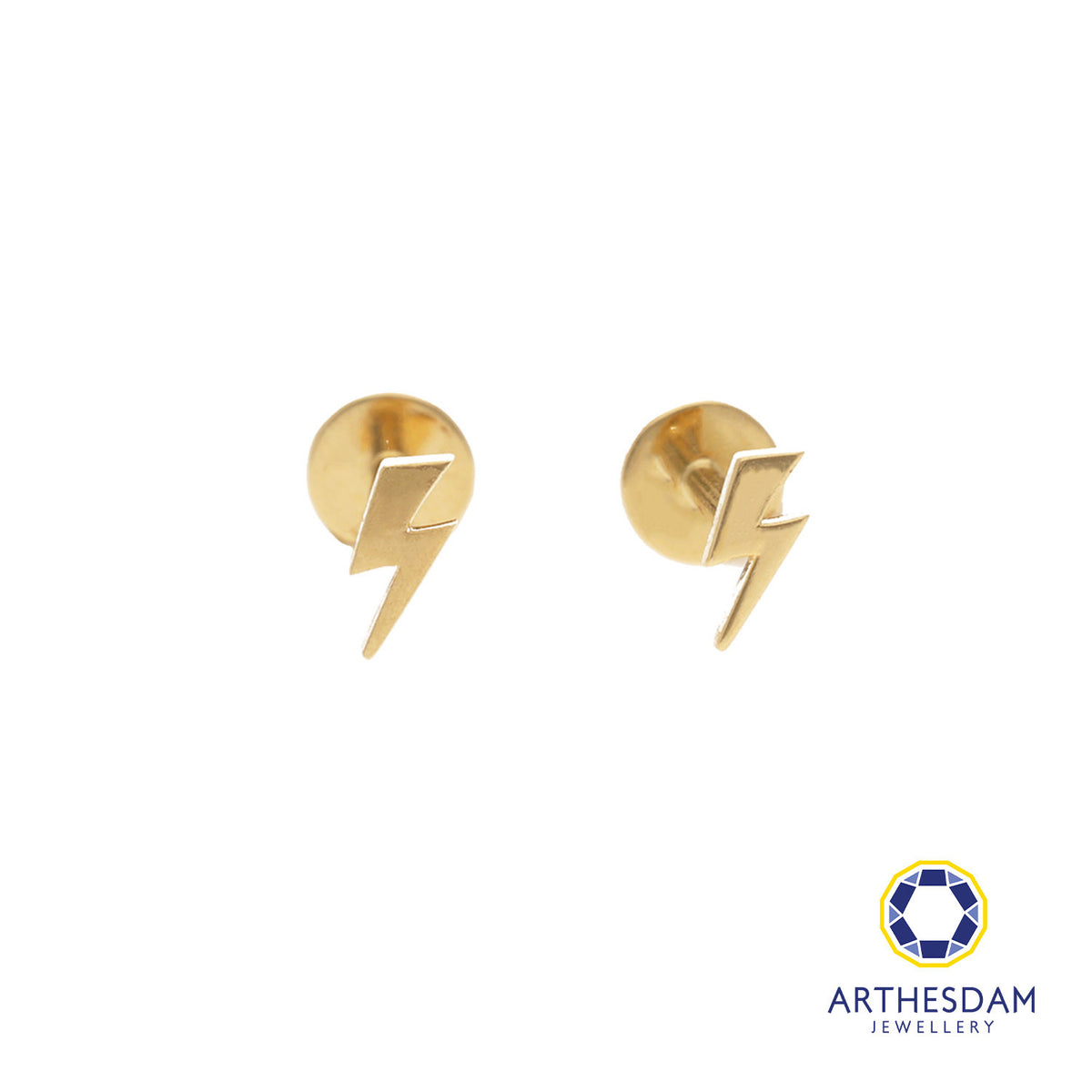 Arthesdam Jewellery 18K Gold Dainty Lightening Earrings (Flat-back)