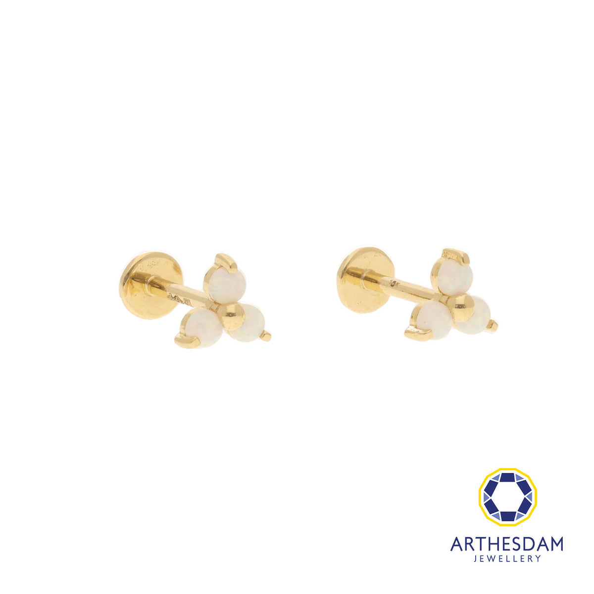 Arthesdam Jewellery 18K Gold Opal Trio Earrings (Flat-back)