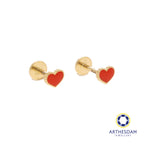 Arthesdam Jewellery 18K Gold Dainty Red Heart Earrings (Flat-back)