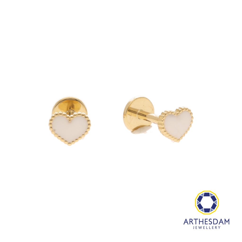 Arthesdam Jewellery 18K Gold Dainty White Heart Earrings (Flat-back)