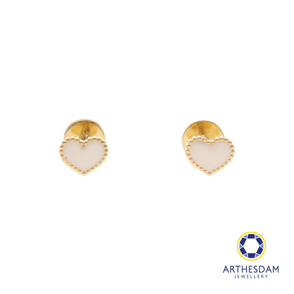 Arthesdam Jewellery 18K Gold Dainty White Heart Earrings (Flat-back)