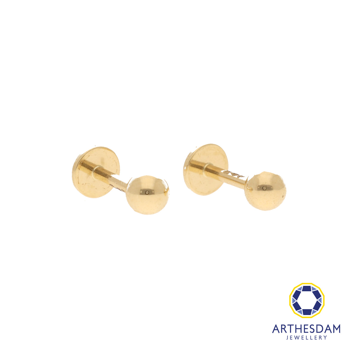 Arthesdam Jewellery 18K Gold Classic Plain Ball Earrings (Flat-back)