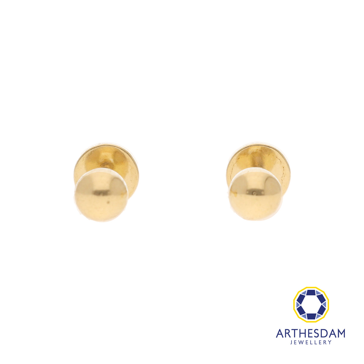 Arthesdam Jewellery 18K Gold Classic Plain Ball Earrings (Flat-back)