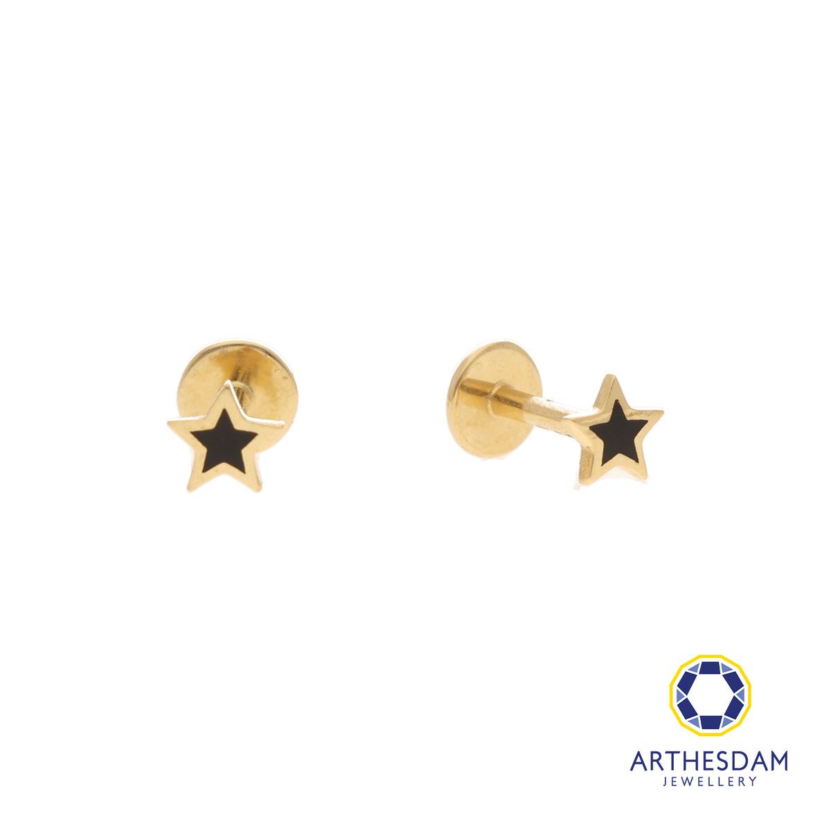 Arthesdam Jewellery 18K Gold Dainty Black Star Earrings (Flat-back)