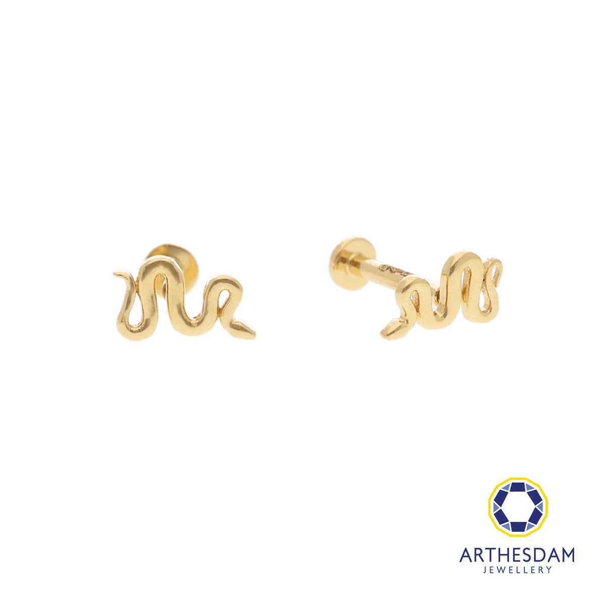 Arthesdam Jewellery 18K Gold Dainty Snake Earrings (Flat-back)