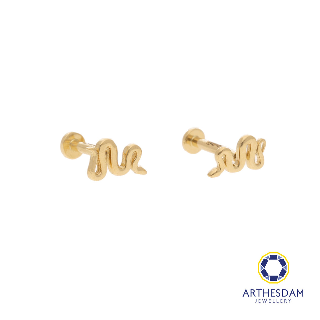 Arthesdam Jewellery 18K Gold Dainty Snake Earrings (Flat-back)