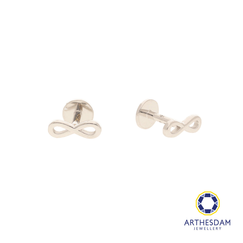Arthesdam Jewellery 18K White Gold Dainty Infinity Earrings (Flat-back)