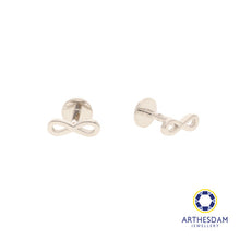 Load image into Gallery viewer, Arthesdam Jewellery 18K White Gold Dainty Infinity Earrings (Flat-back)
