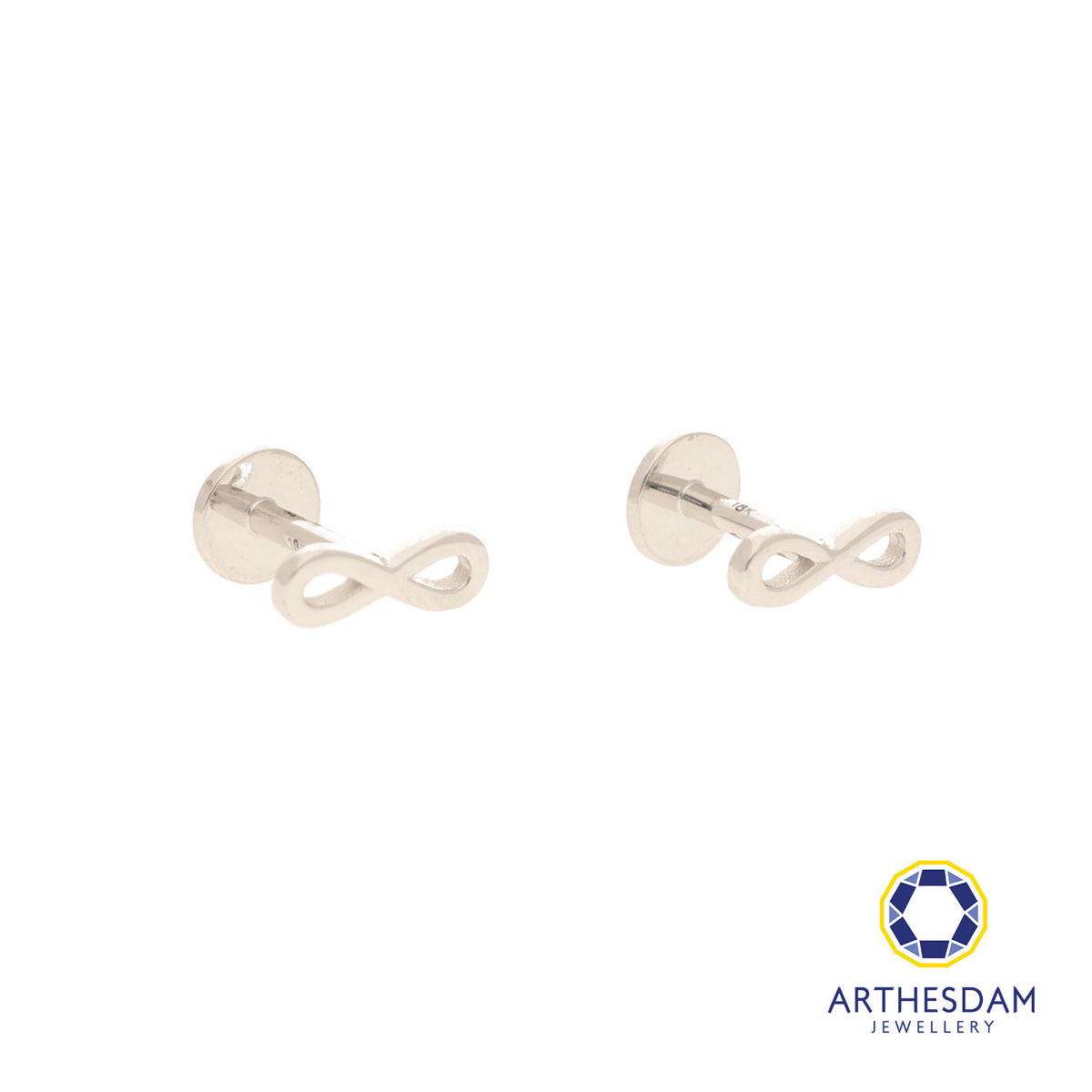 Arthesdam Jewellery 18K White Gold Dainty Infinity Earrings (Flat-back)