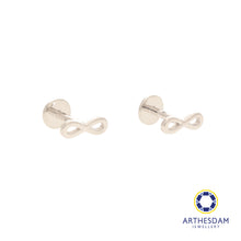 Load image into Gallery viewer, Arthesdam Jewellery 18K White Gold Dainty Infinity Earrings (Flat-back)
